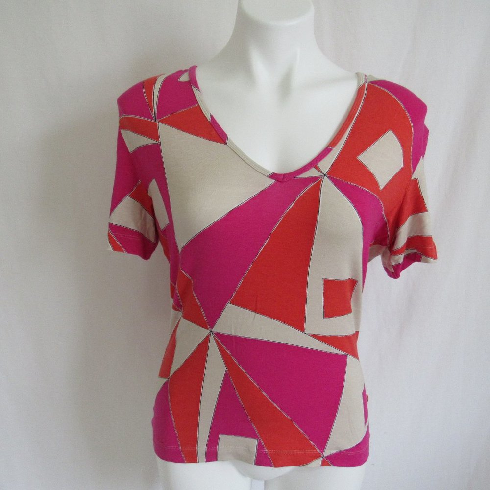 St. John Pink Geometric Tee Women's M